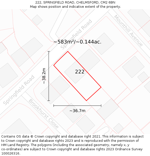 222, SPRINGFIELD ROAD, CHELMSFORD, CM2 6BN: Plot and title map