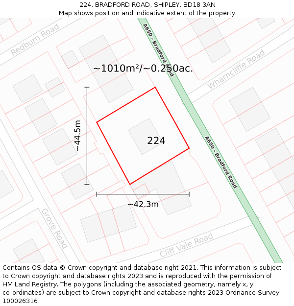 224, BRADFORD ROAD, SHIPLEY, BD18 3AN: Plot and title map