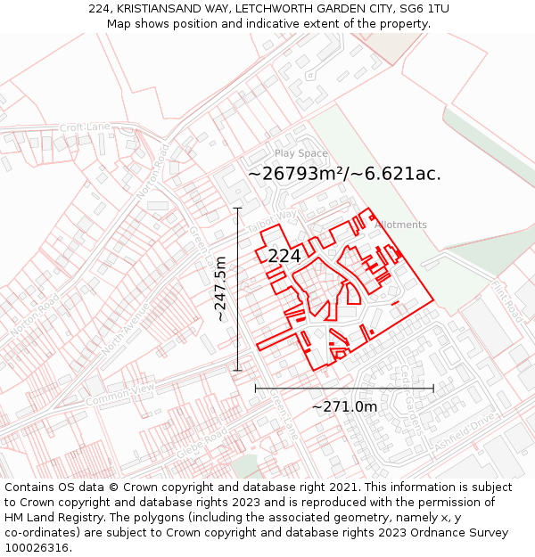 224, KRISTIANSAND WAY, LETCHWORTH GARDEN CITY, SG6 1TU: Plot and title map