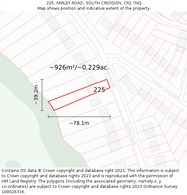 225, FARLEY ROAD, SOUTH CROYDON, CR2 7NQ: Plot and title map