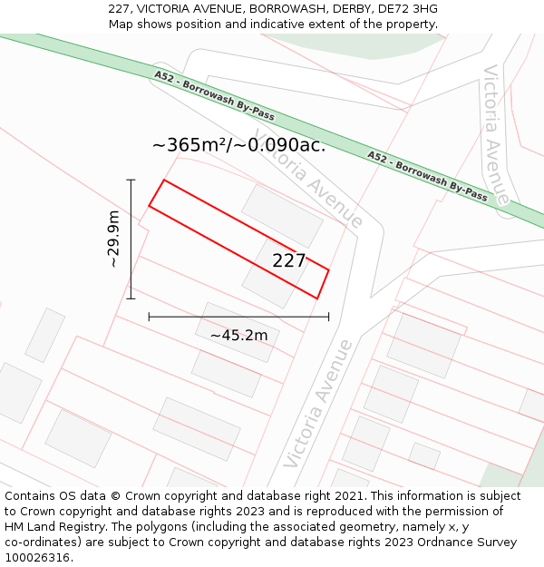 227, VICTORIA AVENUE, BORROWASH, DERBY, DE72 3HG: Plot and title map