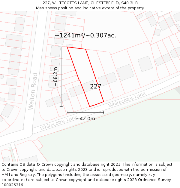 227, WHITECOTES LANE, CHESTERFIELD, S40 3HR: Plot and title map