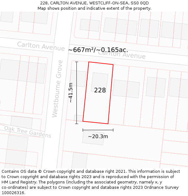 228, CARLTON AVENUE, WESTCLIFF-ON-SEA, SS0 0QD: Plot and title map