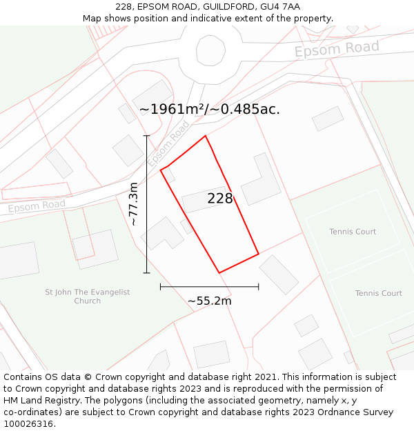 228, EPSOM ROAD, GUILDFORD, GU4 7AA: Plot and title map