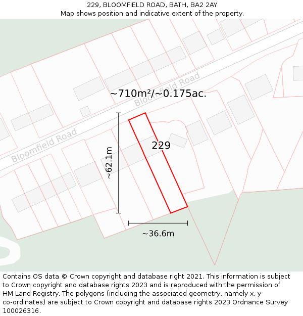 229, BLOOMFIELD ROAD, BATH, BA2 2AY: Plot and title map