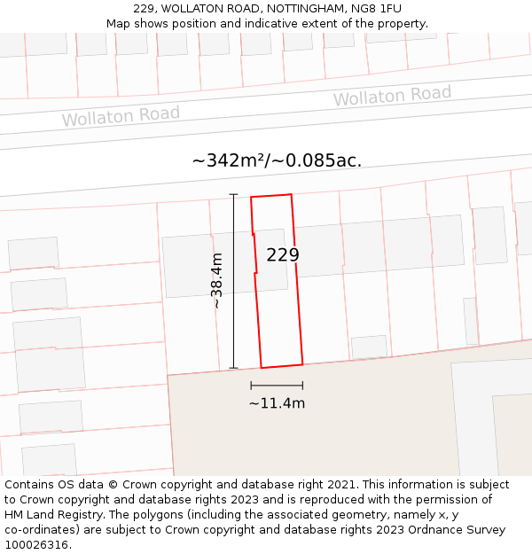 229, WOLLATON ROAD, NOTTINGHAM, NG8 1FU: Plot and title map