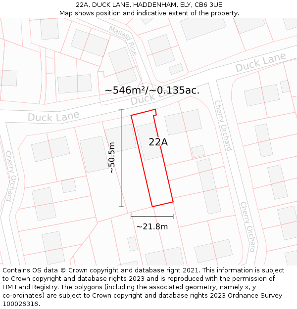 22A, DUCK LANE, HADDENHAM, ELY, CB6 3UE: Plot and title map