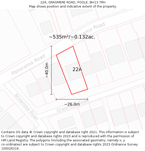 22A, GRASMERE ROAD, POOLE, BH13 7RH: Plot and title map