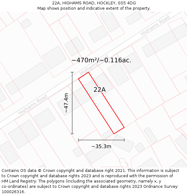 22A, HIGHAMS ROAD, HOCKLEY, SS5 4DG: Plot and title map