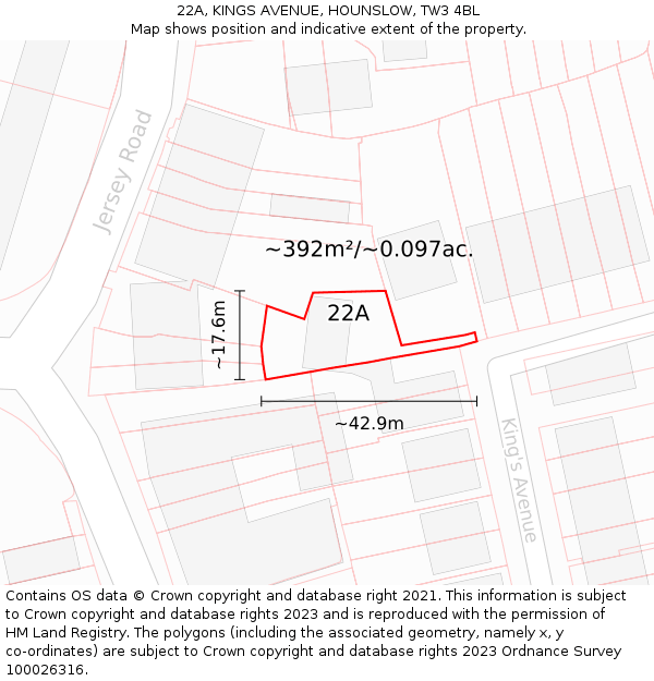 22A, KINGS AVENUE, HOUNSLOW, TW3 4BL: Plot and title map