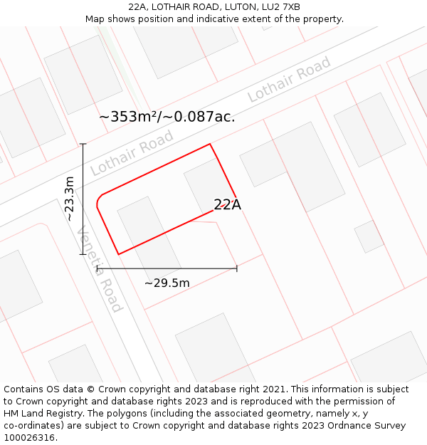 22A, LOTHAIR ROAD, LUTON, LU2 7XB: Plot and title map