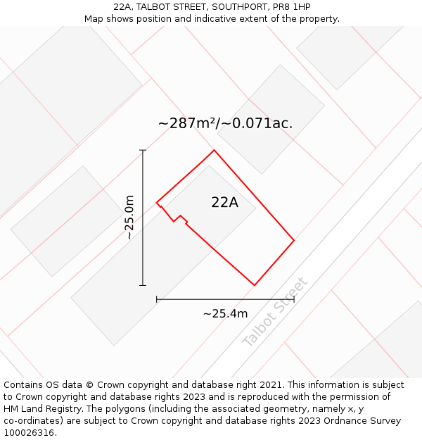 22A, TALBOT STREET, SOUTHPORT, PR8 1HP: Plot and title map