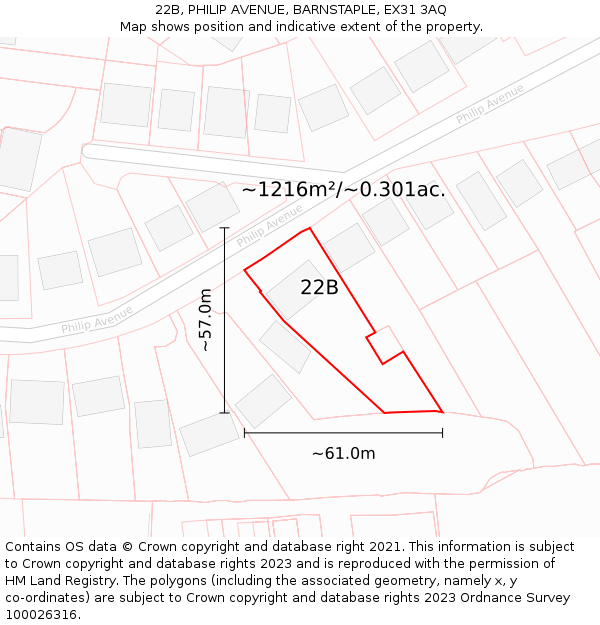 22B, PHILIP AVENUE, BARNSTAPLE, EX31 3AQ: Plot and title map