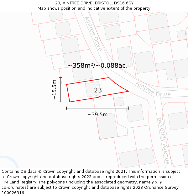 23, AINTREE DRIVE, BRISTOL, BS16 6SY: Plot and title map