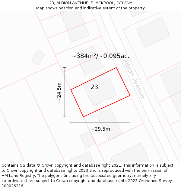 23, ALBION AVENUE, BLACKPOOL, FY3 8NA: Plot and title map