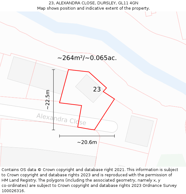 23, ALEXANDRA CLOSE, DURSLEY, GL11 4GN: Plot and title map