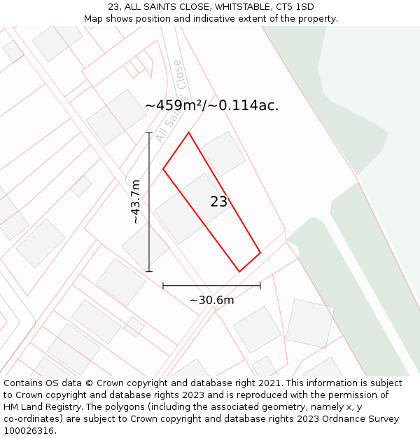 23, ALL SAINTS CLOSE, WHITSTABLE, CT5 1SD: Plot and title map