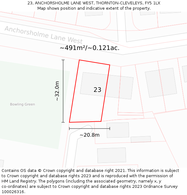 23, ANCHORSHOLME LANE WEST, THORNTON-CLEVELEYS, FY5 1LX: Plot and title map