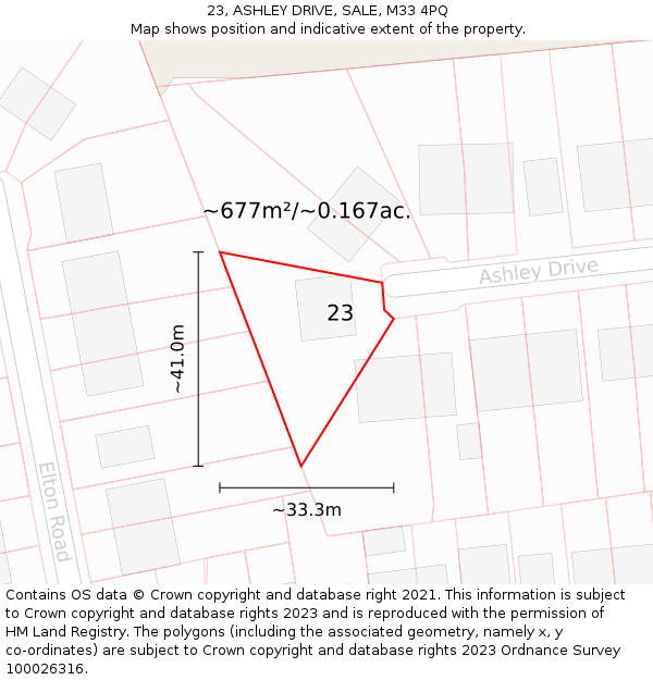 23, ASHLEY DRIVE, SALE, M33 4PQ: Plot and title map