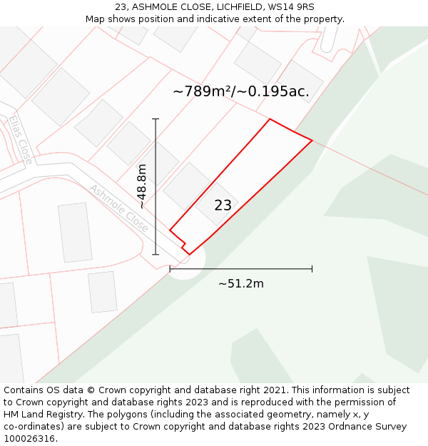 23, ASHMOLE CLOSE, LICHFIELD, WS14 9RS: Plot and title map