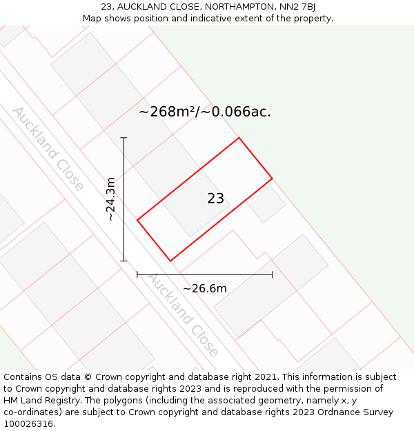 23, AUCKLAND CLOSE, NORTHAMPTON, NN2 7BJ: Plot and title map