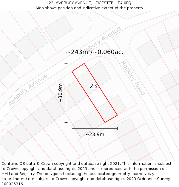 23, AVEBURY AVENUE, LEICESTER, LE4 0FQ: Plot and title map