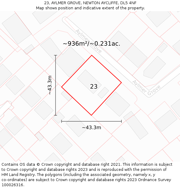 23, AYLMER GROVE, NEWTON AYCLIFFE, DL5 4NF: Plot and title map