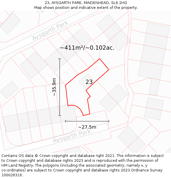 23, AYSGARTH PARK, MAIDENHEAD, SL6 2HG: Plot and title map