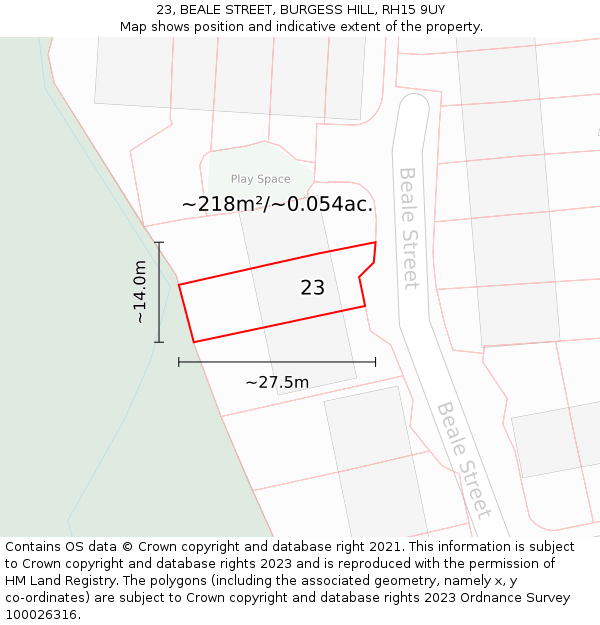 23, BEALE STREET, BURGESS HILL, RH15 9UY: Plot and title map