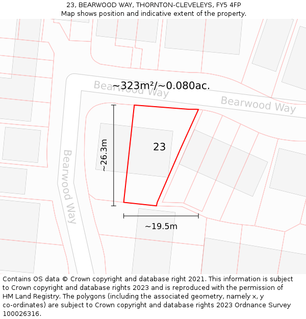 23, BEARWOOD WAY, THORNTON-CLEVELEYS, FY5 4FP: Plot and title map