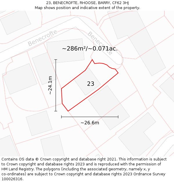 23, BENECROFTE, RHOOSE, BARRY, CF62 3HJ: Plot and title map