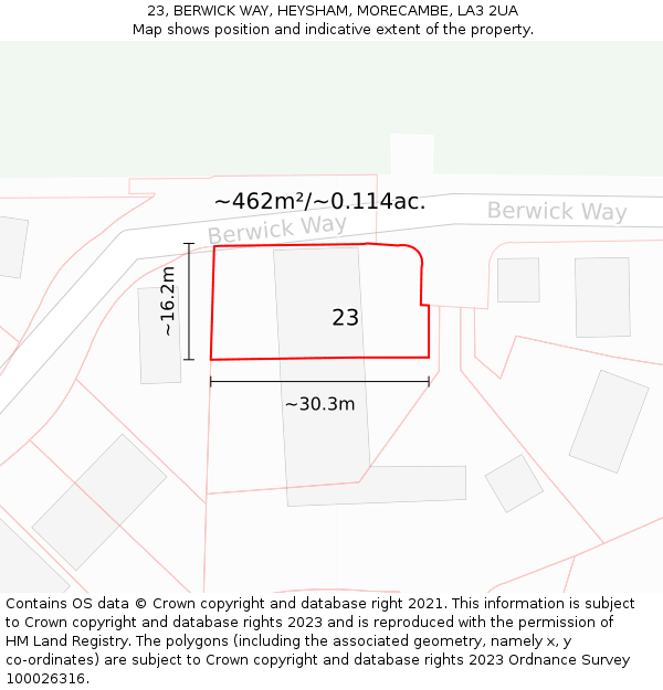 23, BERWICK WAY, HEYSHAM, MORECAMBE, LA3 2UA: Plot and title map