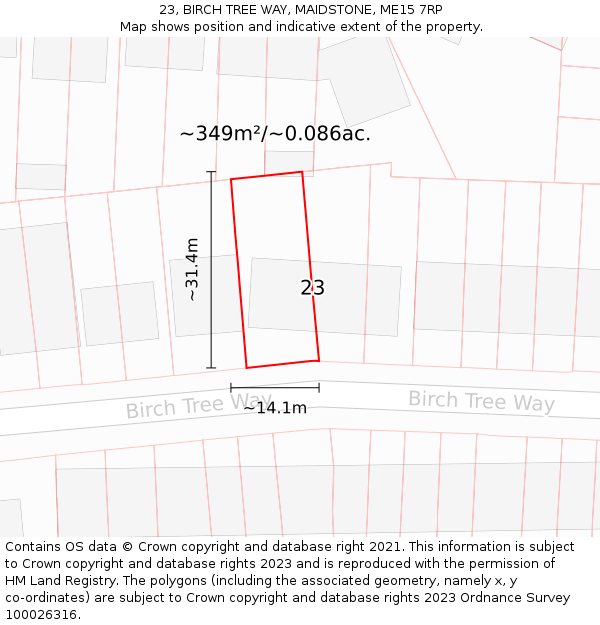 23, BIRCH TREE WAY, MAIDSTONE, ME15 7RP: Plot and title map