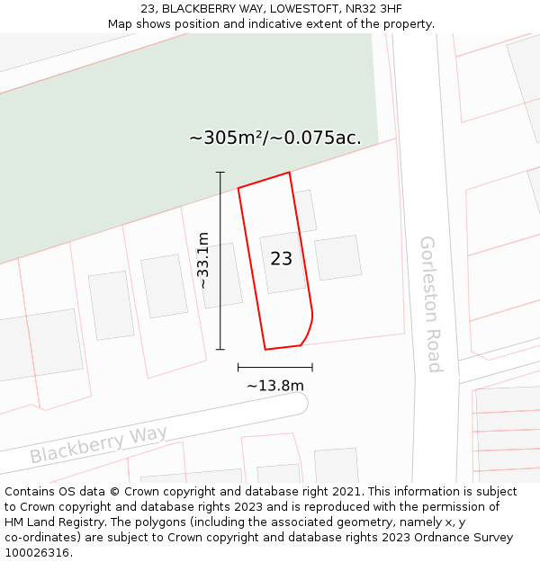 23, BLACKBERRY WAY, LOWESTOFT, NR32 3HF: Plot and title map