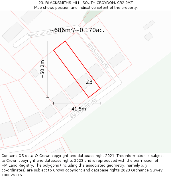 23, BLACKSMITHS HILL, SOUTH CROYDON, CR2 9AZ: Plot and title map