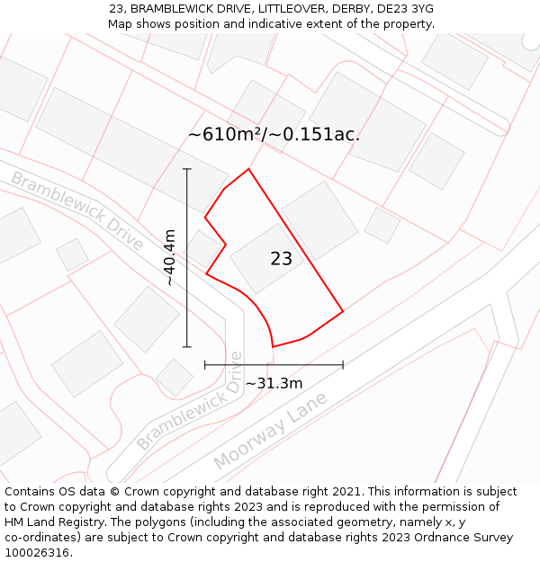 23, BRAMBLEWICK DRIVE, LITTLEOVER, DERBY, DE23 3YG: Plot and title map