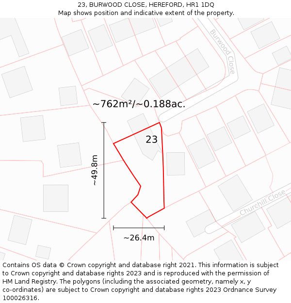 23, BURWOOD CLOSE, HEREFORD, HR1 1DQ: Plot and title map