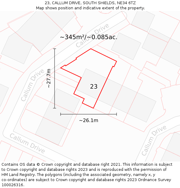 23, CALLUM DRIVE, SOUTH SHIELDS, NE34 6TZ: Plot and title map