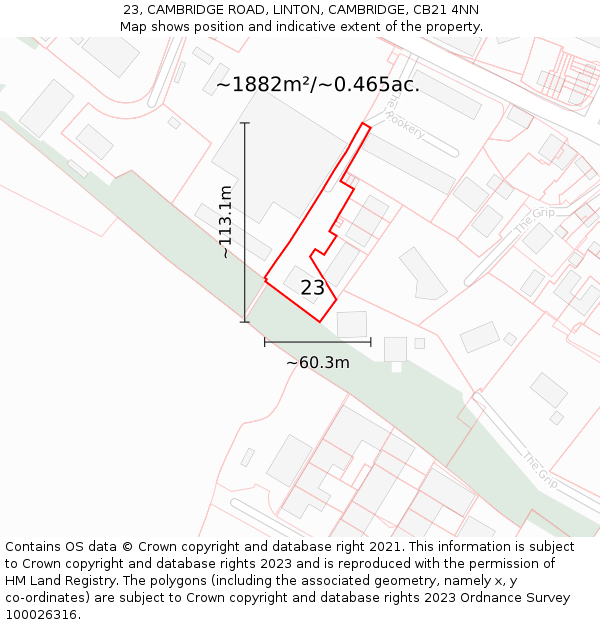 23, CAMBRIDGE ROAD, LINTON, CAMBRIDGE, CB21 4NN: Plot and title map