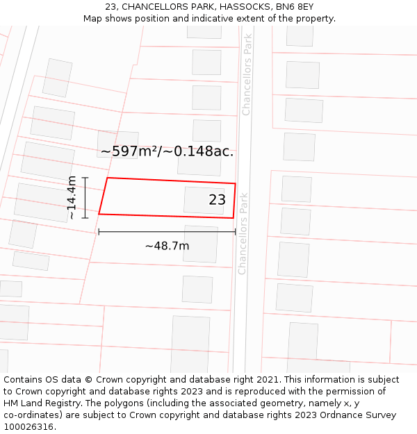 23, CHANCELLORS PARK, HASSOCKS, BN6 8EY: Plot and title map