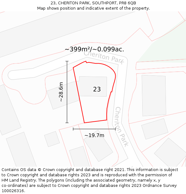 23, CHERITON PARK, SOUTHPORT, PR8 6QB: Plot and title map