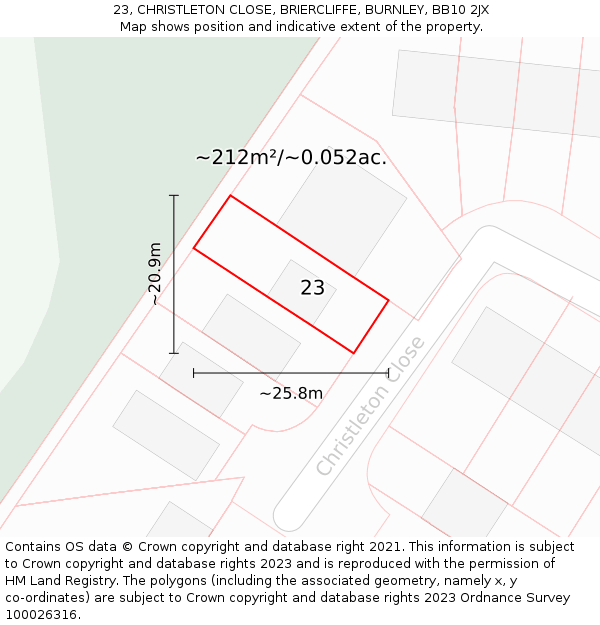 23, CHRISTLETON CLOSE, BRIERCLIFFE, BURNLEY, BB10 2JX: Plot and title map