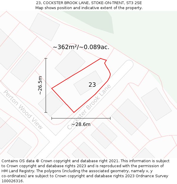 23, COCKSTER BROOK LANE, STOKE-ON-TRENT, ST3 2SE: Plot and title map