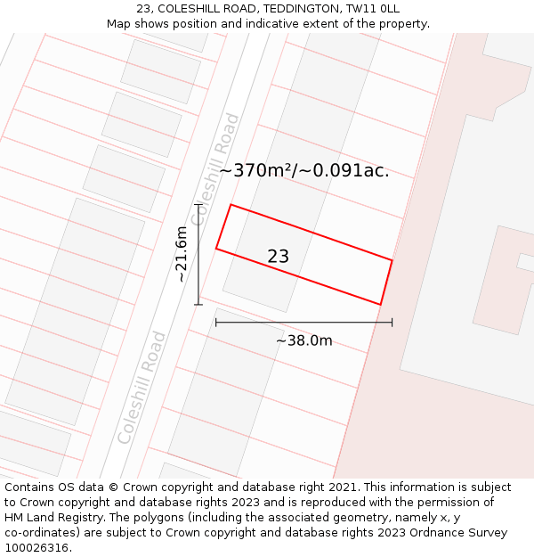 23, COLESHILL ROAD, TEDDINGTON, TW11 0LL: Plot and title map