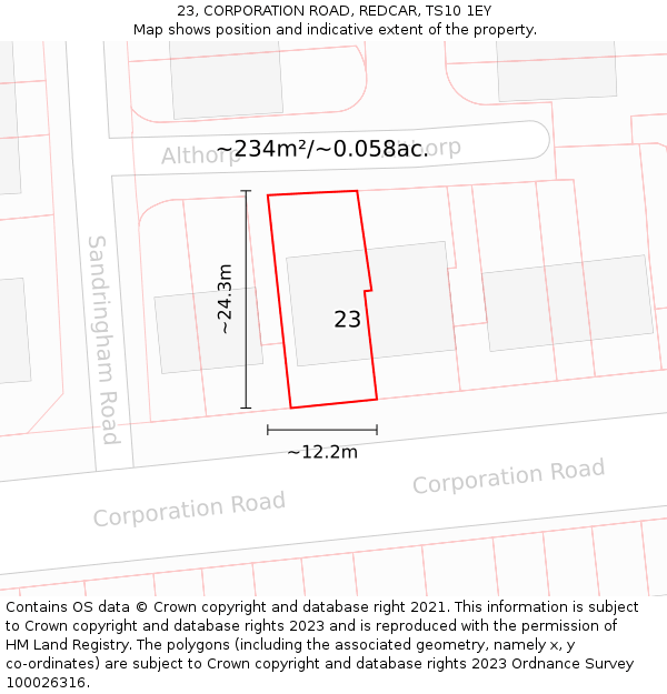 23, CORPORATION ROAD, REDCAR, TS10 1EY: Plot and title map