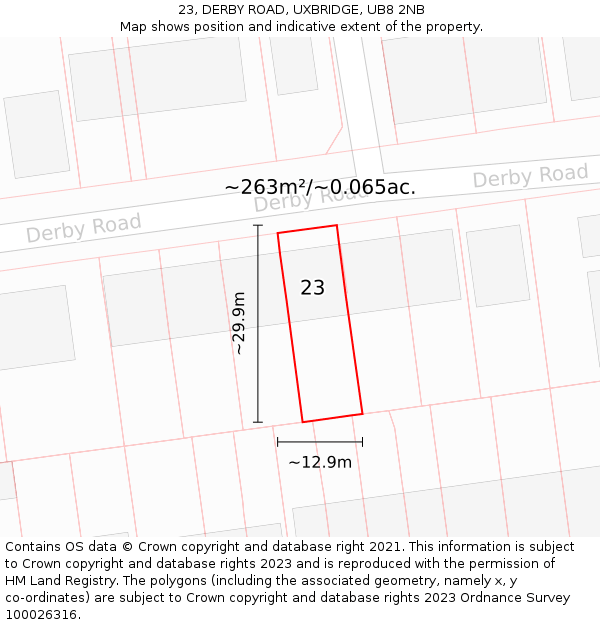 23, DERBY ROAD, UXBRIDGE, UB8 2NB: Plot and title map