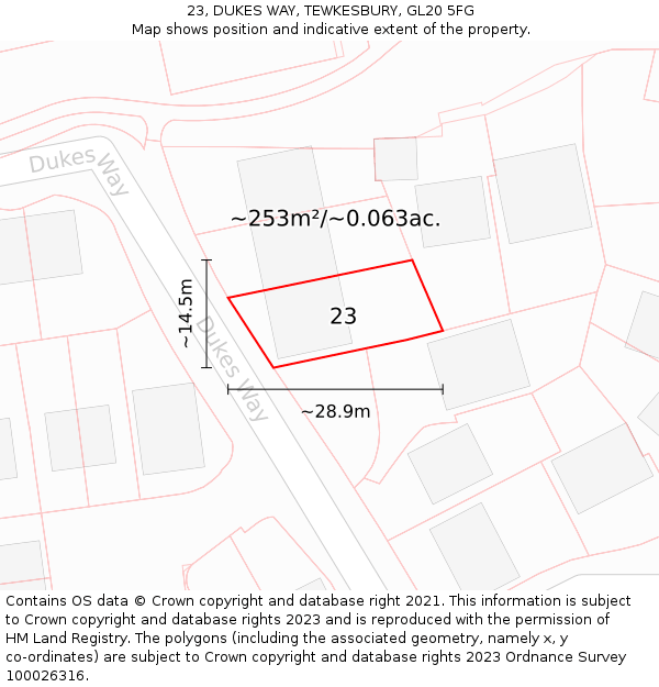 23, DUKES WAY, TEWKESBURY, GL20 5FG: Plot and title map
