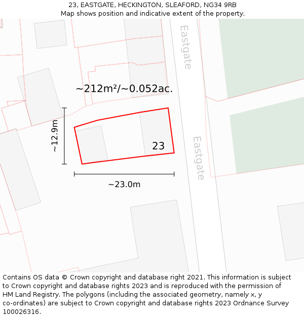 23, EASTGATE, HECKINGTON, SLEAFORD, NG34 9RB: Plot and title map