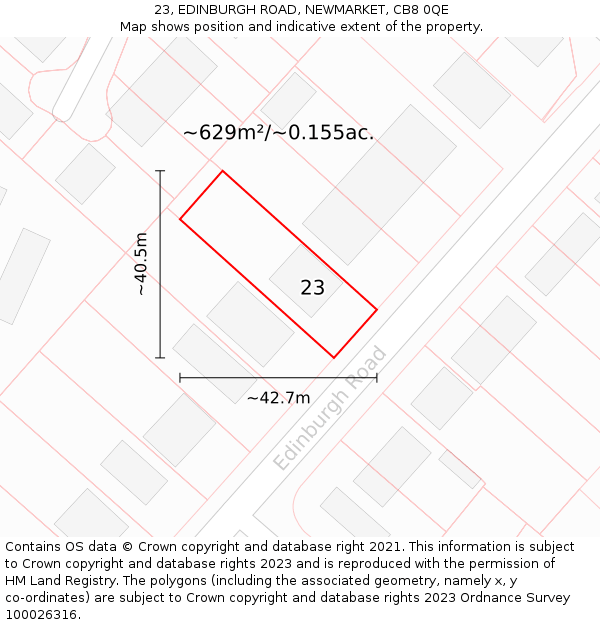 23, EDINBURGH ROAD, NEWMARKET, CB8 0QE: Plot and title map