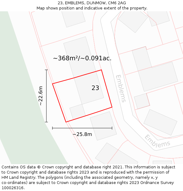 23, EMBLEMS, DUNMOW, CM6 2AG: Plot and title map